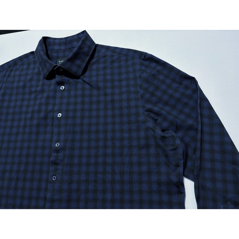 Bugatchi Shirt OoohCotton Tech 8 Way Stretch Button Up Blue Gingham Check Men XL - Picture 5 of 15